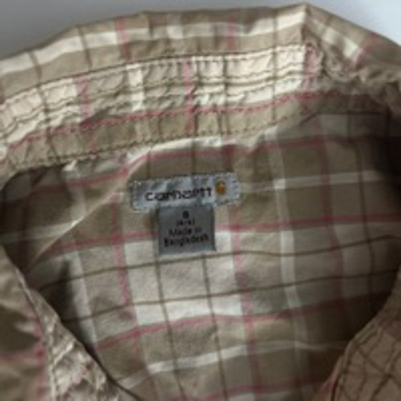 Women's Carhartt Plaid Button-Up Shirt Size S Beige Pink - Picture 2 of 7